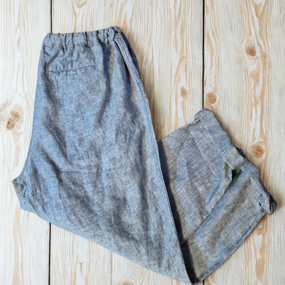 White Stuff Gray 100% Linen Pants Live in Linen with Elastic Waistband US 14